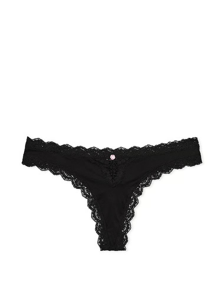 Tanga cu garnitură din dantelă. Produsul este negru și provine din colecția Dream Angels.