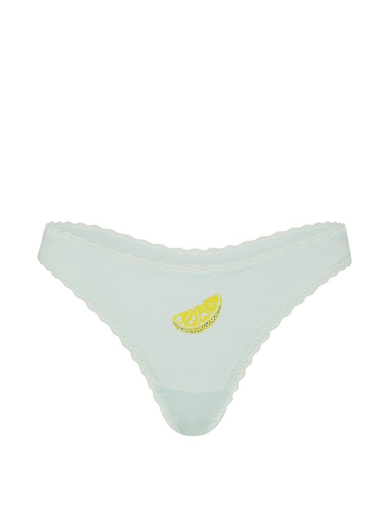 Tanga de bumbac cu dantelă pe margini: talie din dantelă. Produsul este albastru și provine din colecția Lace Trim.