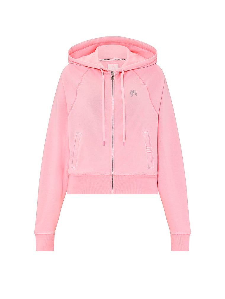 Hanorac de bumbac cu fermoar și hanorac Terry Hoodie. Produsul este roz și provine din colecția Angel Essentials.