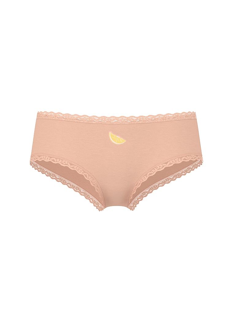 Chiloți de bumbac cu dantelă pe margini, dantelă-talie obraznică. Produsul este roz și provine din colecția Lace Trim.