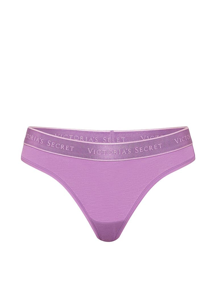 Tanga de bumbac cu logo la talie. Produsul este de culoare mov și provine din colecția Bumbac.