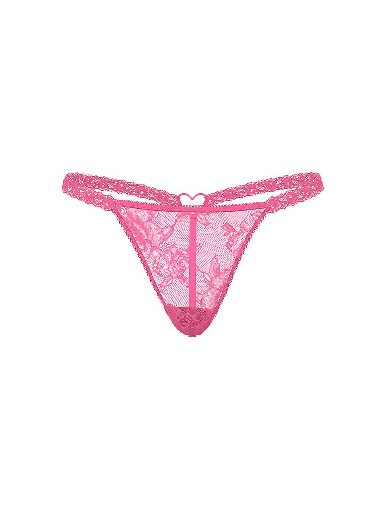 Tanga din dantelă cu inimă pe spate, Rose Lace Heart Hardware. Produsul este roz și provine din colecția Very Sexy.