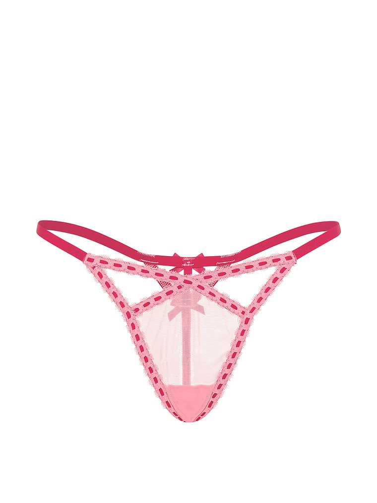 Tanga din plasă Ribbon Lot. Produsul este roz și provine din colecția Dream Angels.
