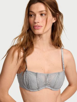 Very Sexy Sutien Bandeau strălucitor în degrade din dantelă cu trandafiri