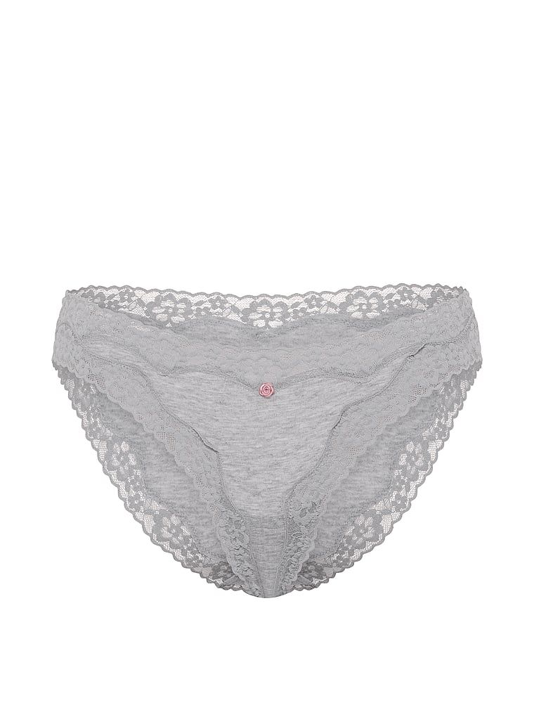 Chiloți din bumbac cu dantelă cu dantelă și baie de baie. Produsul este de culoare gri și provine din colecția Lace Trim.
