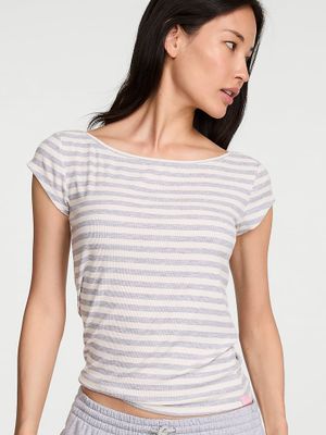 Angel Essentials Tricou cu nervuri și decolteu barcă, stilul emblematic VS