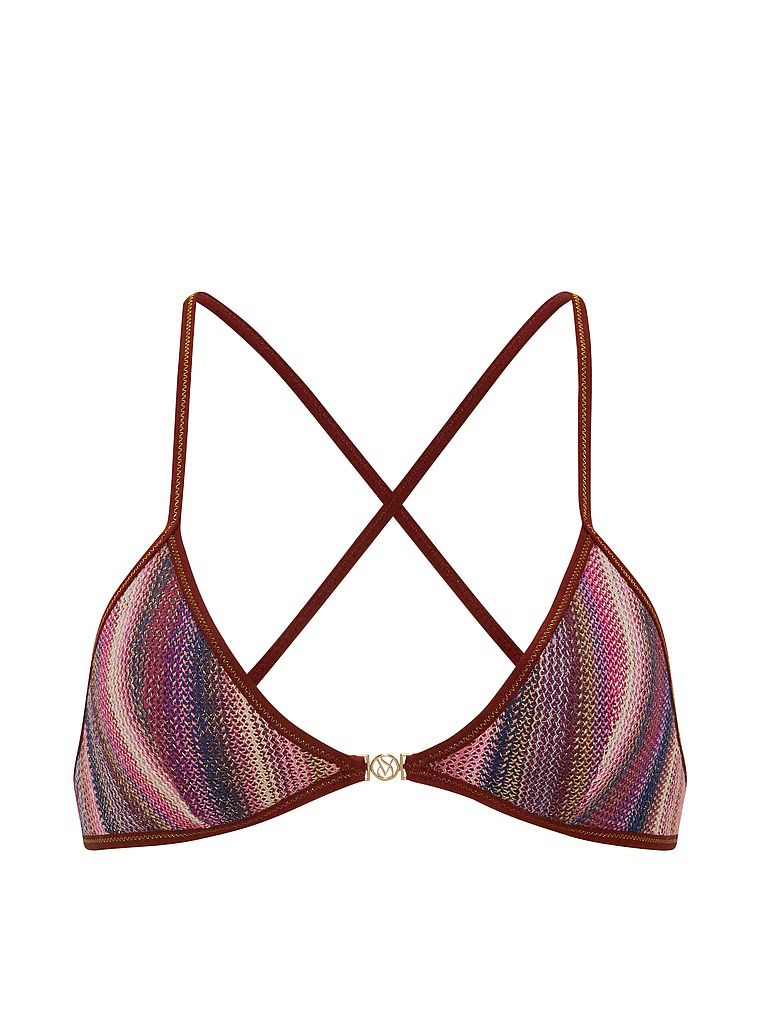 Topul de bikini Shimmer Stripe Triangle. Produsul este modelat și provine din colecția Victoria's Secret Swim.