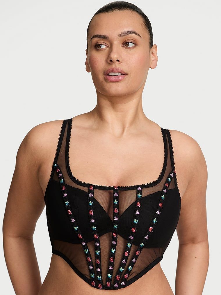 Very Sexy Top de corset cu broderie Dark Blossom