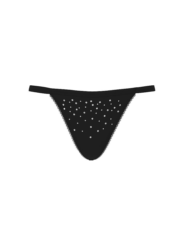 Tanga din bumbac cu paiete Sparkle. Produsul este negru și provine din colecția Victoria's Secret.