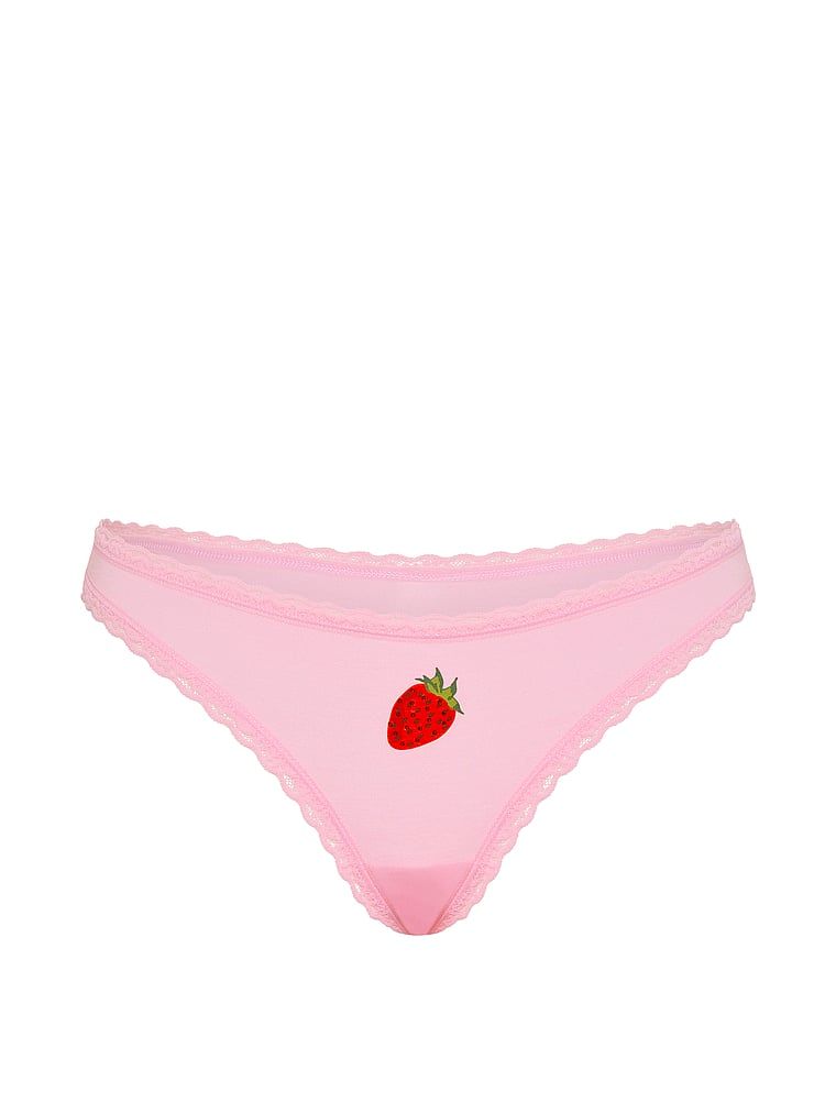 Tanga de bumbac cu dantelă pe margini: talie din dantelă. Produsul este roz și provine din colecția Lace Trim.