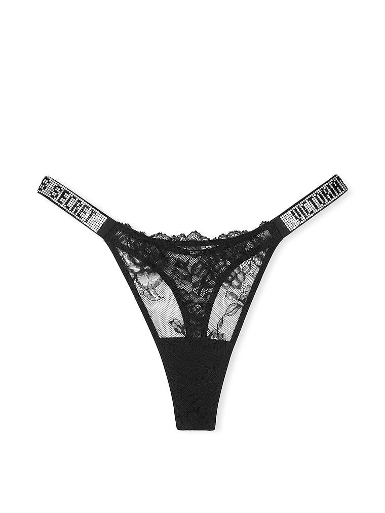 Tanga Shine Strap Rose Lace. Produsul este negru și provine din colecția Very Sexy.