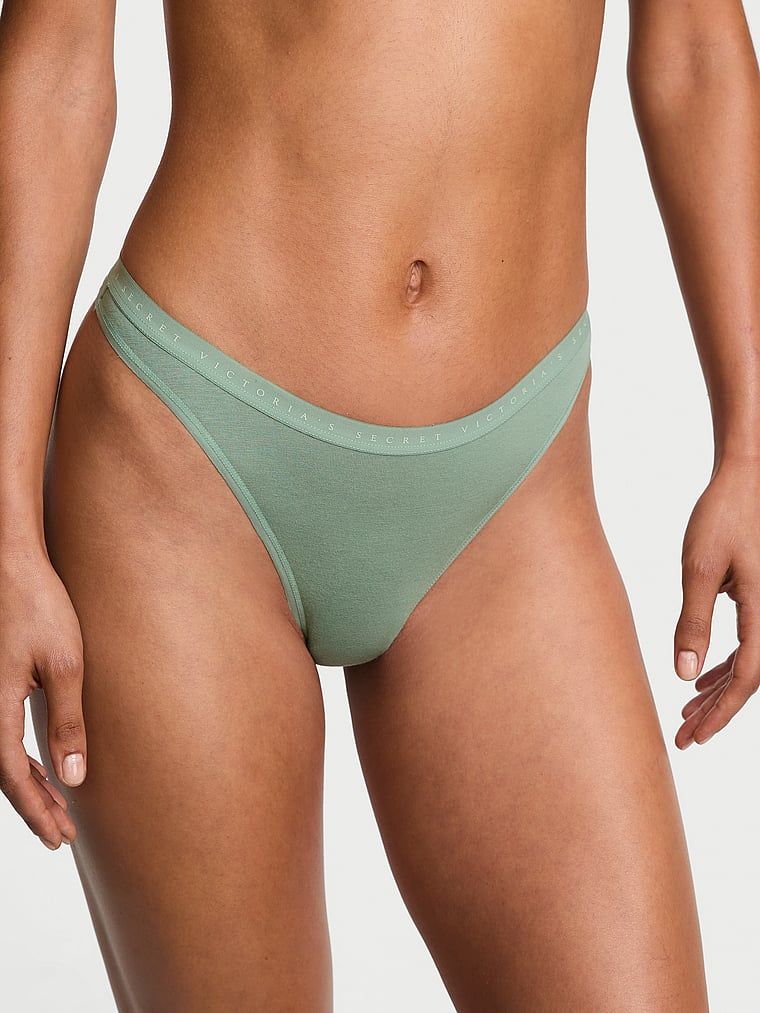 Tanga din bumbac High-Leg Scoop. Produsul este verde și provine din colecția Body by Victoria.