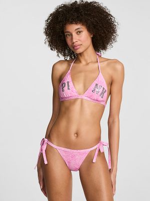 Top bikini triunghiular push-up cu șnururi