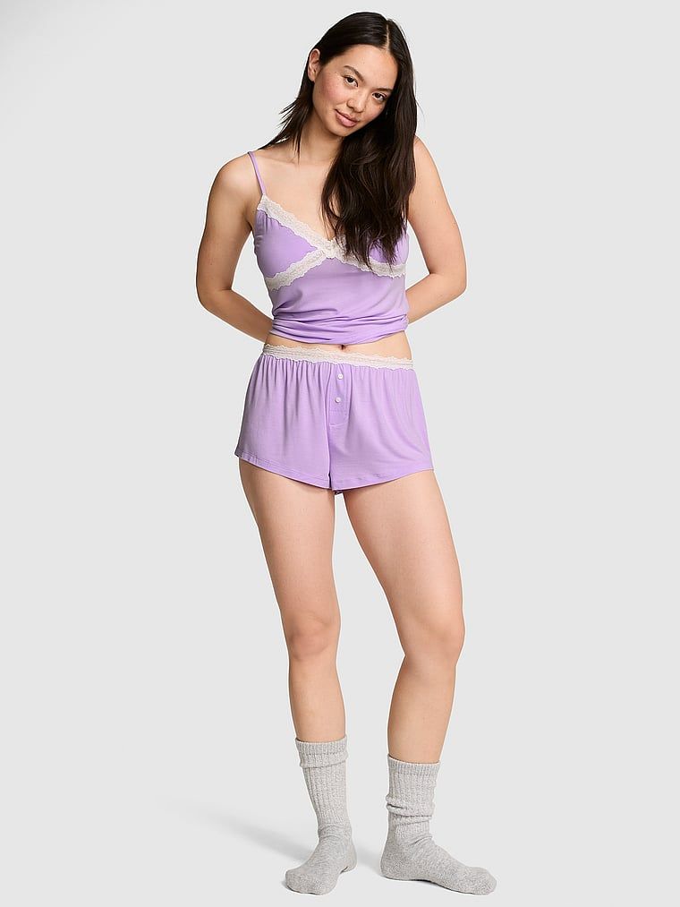 PINK Pantaloni scurți micro din modal cu margine de dantelă 24/7 Lounge