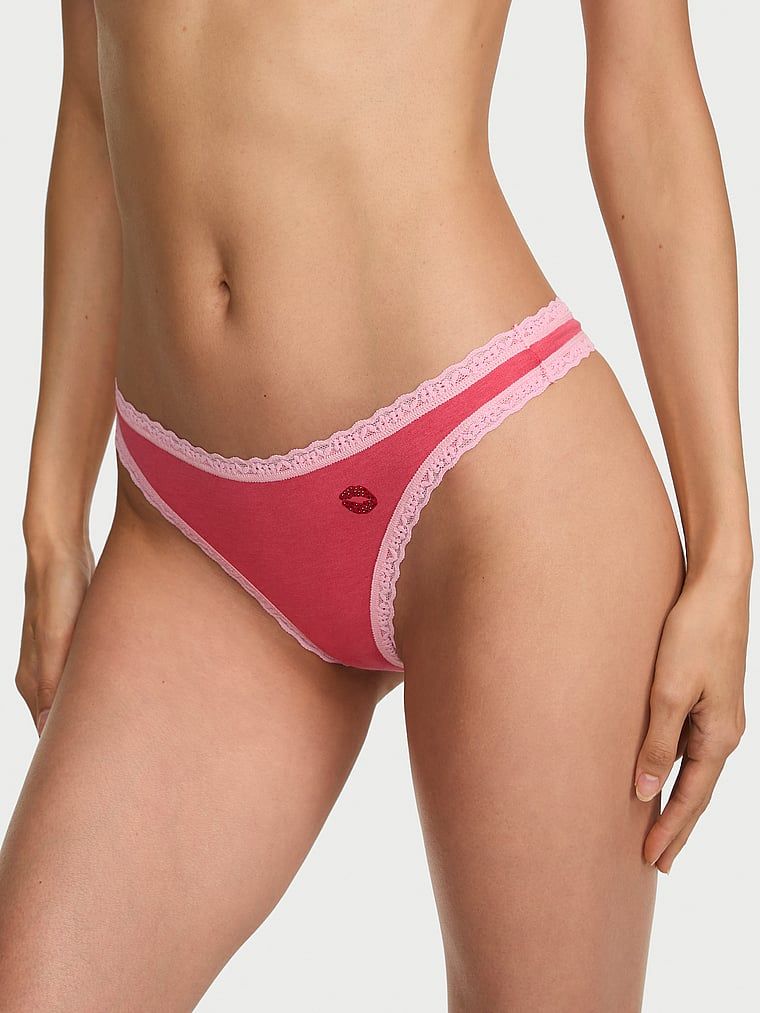 Lace Trim Chiloți Tanga din bumbac cu betelie din dantelă