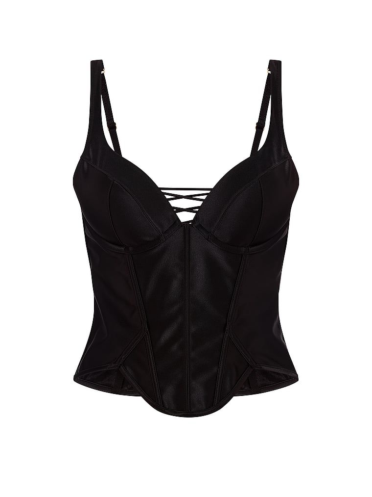 Corset push-up din satin. Produsul este negru și provine din colecția Very Sexy.