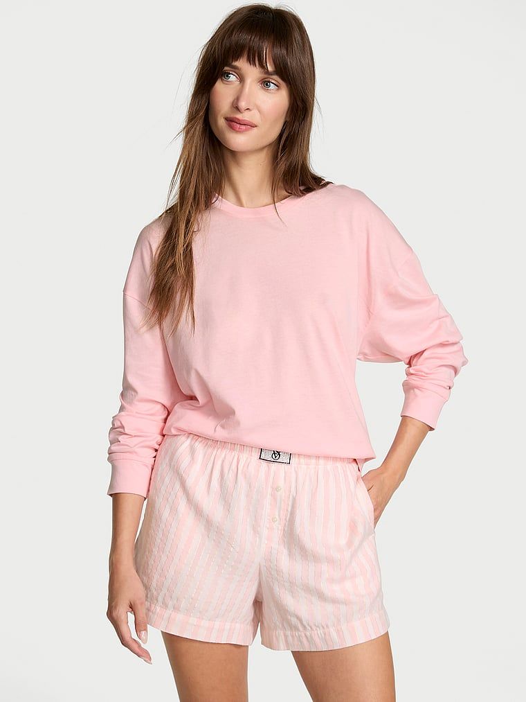 Victorias Secret Set Tee-jama din flanel cu mâneci lungi și șort