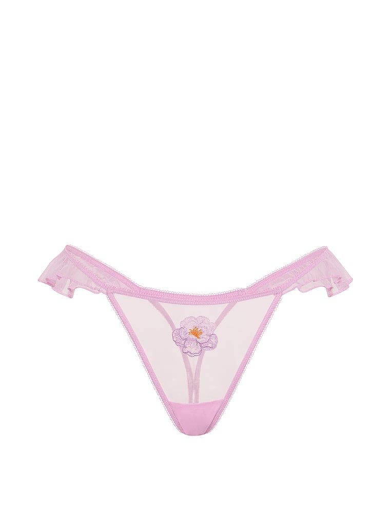 Tanga cu broderie Flutter cu motiv de acuarelă. Produsul este de culoare mov și provine din colecția Dream Angels.