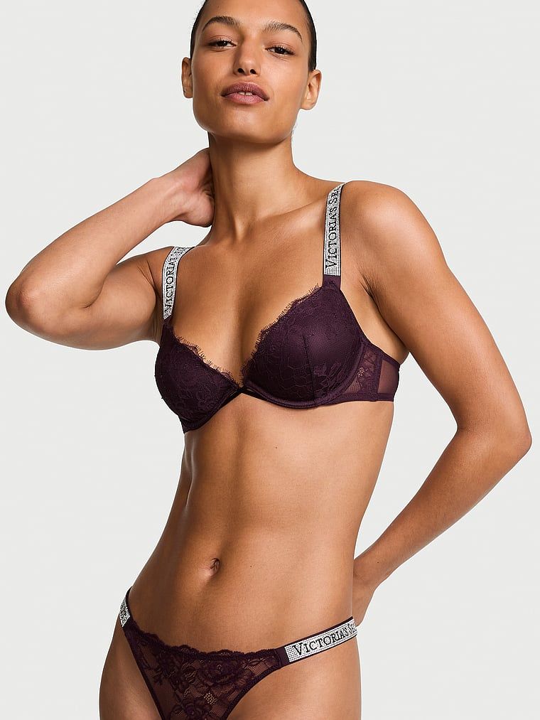 Very Sexy Sutien Demi cu bretele strălucitoare, cu decolteu adânc și căptușeală subțire, din dantelă cu trandafiri