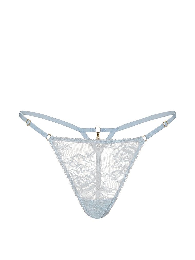 Tanga din dantelă cu bretele reglabile Hardware. Produsul este de culoare albastră și provine din colecția Very Sexy.