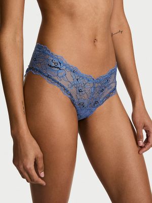 Very Sexy Chiloți Cheeky denim cu croială înaltă pe picior, din dantelă cu trandafiri