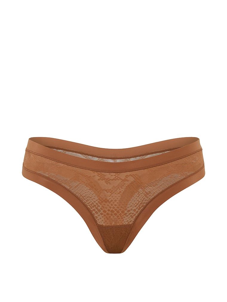 Tanga din plasă de șarpe fără apariție. Produsul este de culoare maro și provine din colecția No-Show.