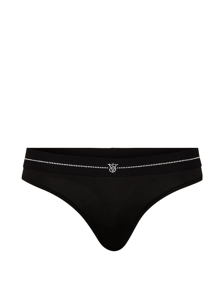 Tanga de bumbac Shine Logo. Produsul este negru și provine din colecția Bumbac.