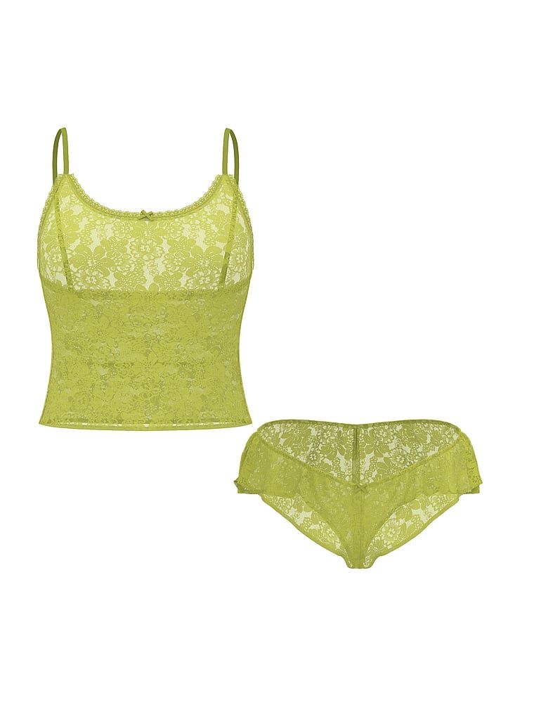 Set de dormit din dantelă - top și chiloți Tease. Produsul este de culoare verde și provine din colecția Victoria's Secret.