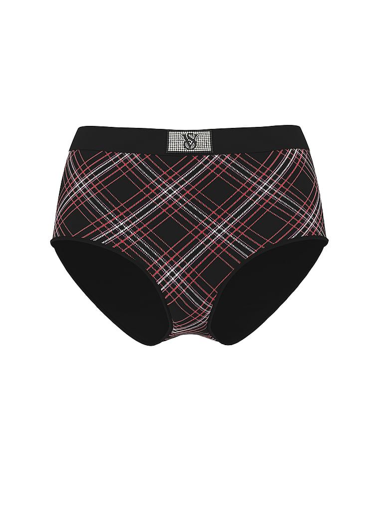 Chiloți din bumbac cu talie înaltă și logo Shine Patch Velvet. Produsul este modelat și provine din colecția Body by Victoria.