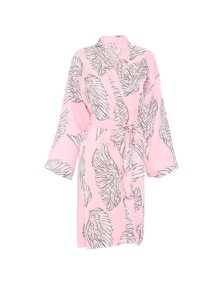 Halatul de baie din satin Midi Signature. Produsul are o culoare cu model și provine din colecția Victoria's Secret.