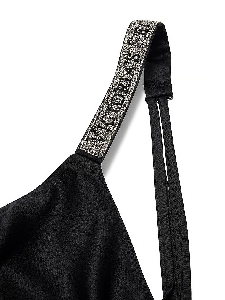 Cămașă de noapte din satin cu bretele lucioase Scattered Shine Strap Slip. Produsul este negru și provine din colecția Very Sexy.