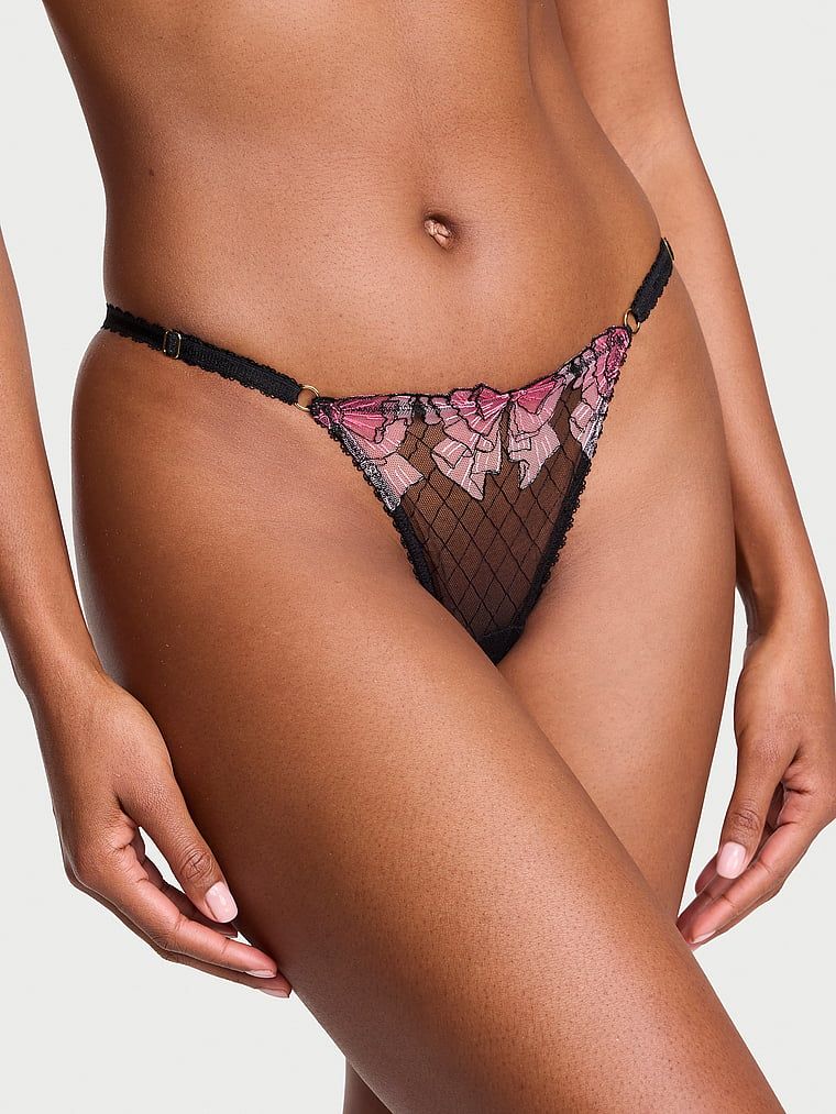 Victoria's Secret Chiloți Tanga Tease cu barete reglabile, cu broderie cu funde