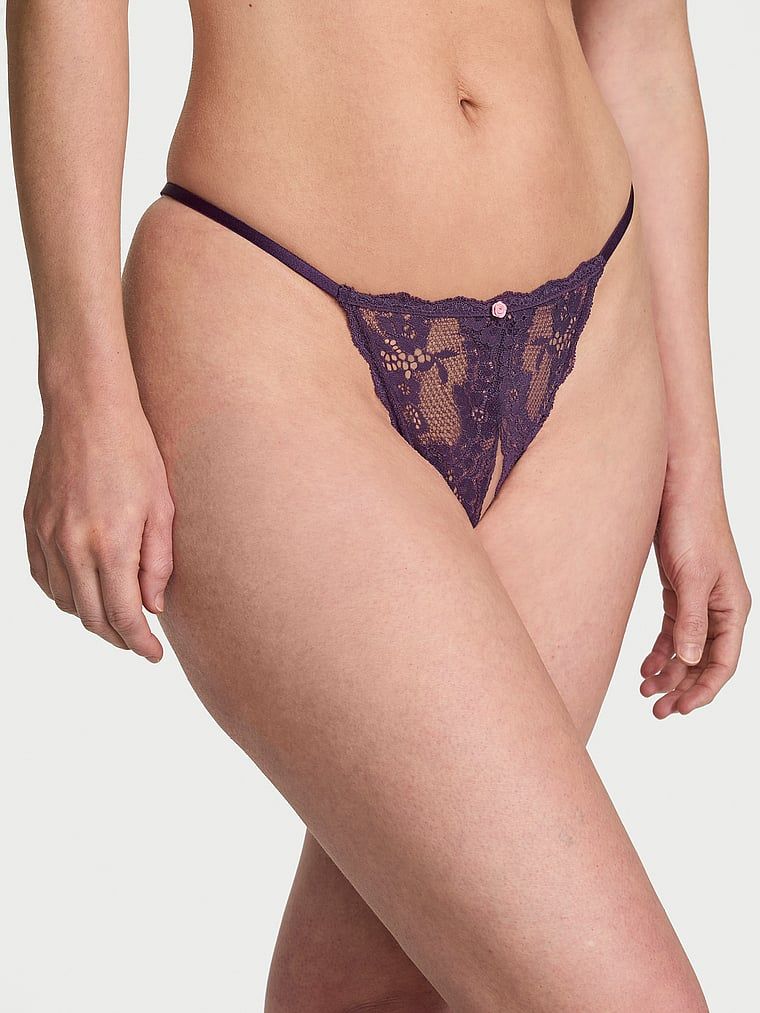 Dream Angels Chiloți Tanga din dantelă cu șnur și detaliu peekaboo