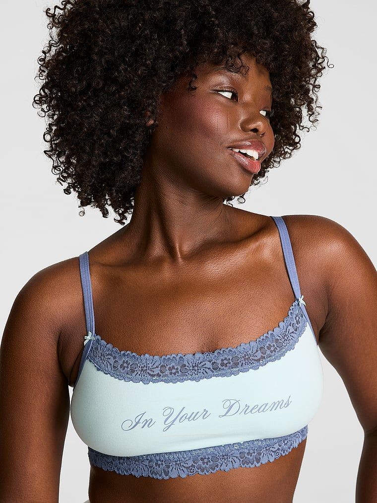 Bralette din bumbac cu dantelă