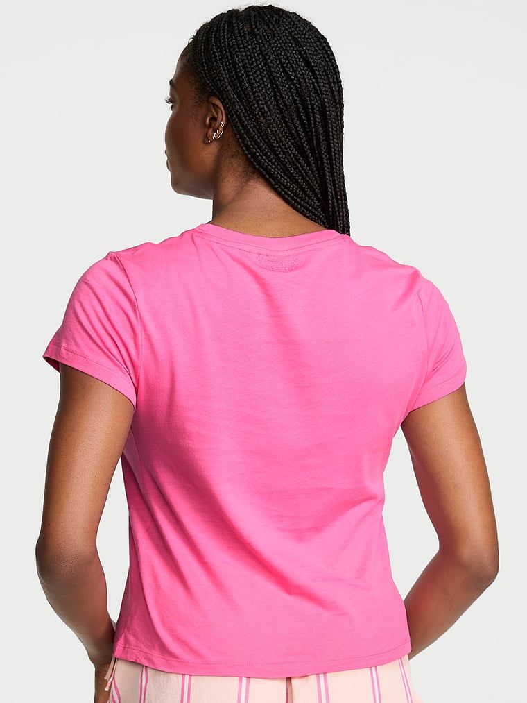Tricou de dormit din bumbac Mix & Match. Produsul este roz și provine din colecția Victoria's Secret.