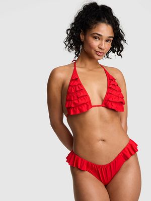 Top bikini triunghiular cu volane Ruffle