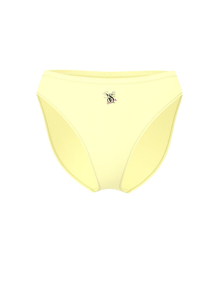 Chiloți din bumbac cu picioare înalte, pantaloni scurti cu picior înalt. Produsul este galben și provine din colecția Victoria's Secret.