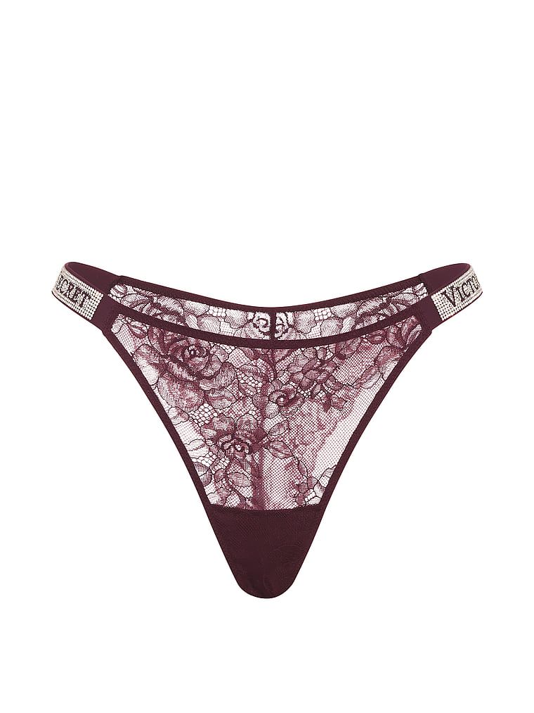 Chiloți brazilieni din dantelă cu dungi braziliene Shine Strap. Produsul este de culoare mov și provine din colecția Very Sexy.