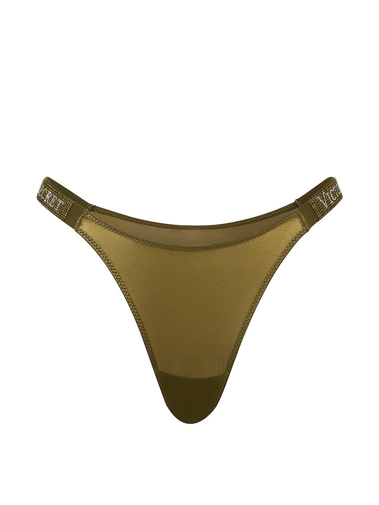 Chiloți brazilieni din dantelă cu dungi braziliene Shine Strap. Produsul este de culoare verde și provine din colecția Very Sexy.