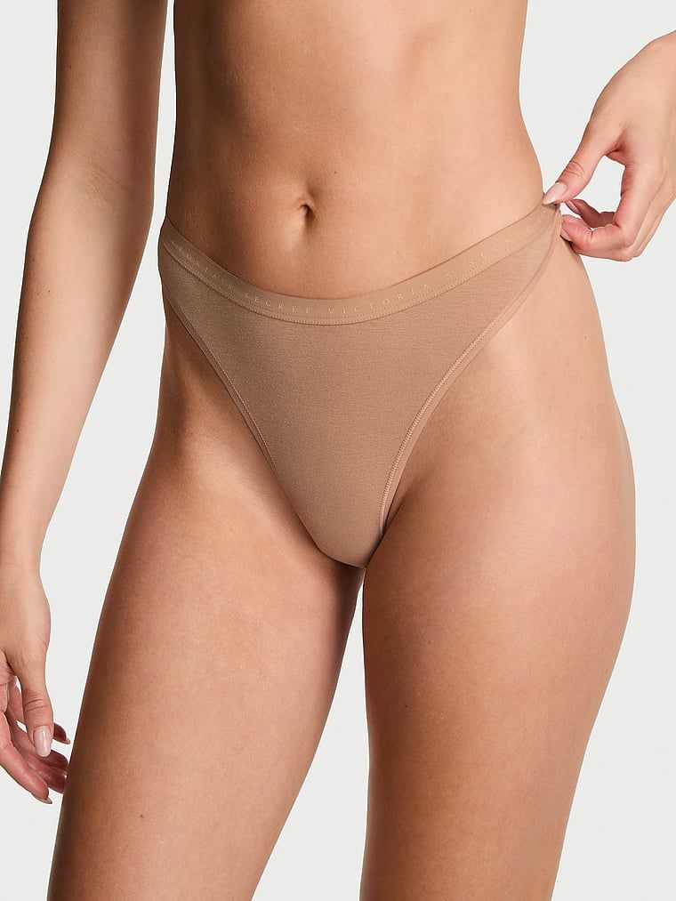 Victoria's Secret Chiloți Tanga cu talie înaltă din bumbac elastic