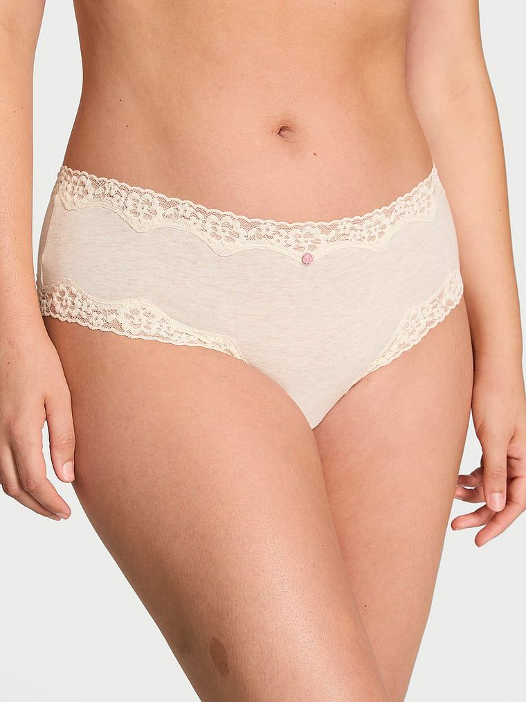 Lace Trim Chiloți Cheeky din bumbac cu talie din dantelă