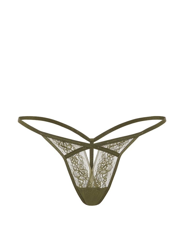 Tanga cu decupaj și dantelă cu bretele. Produsul este de culoare verde și provine din colecția Very Sexy.