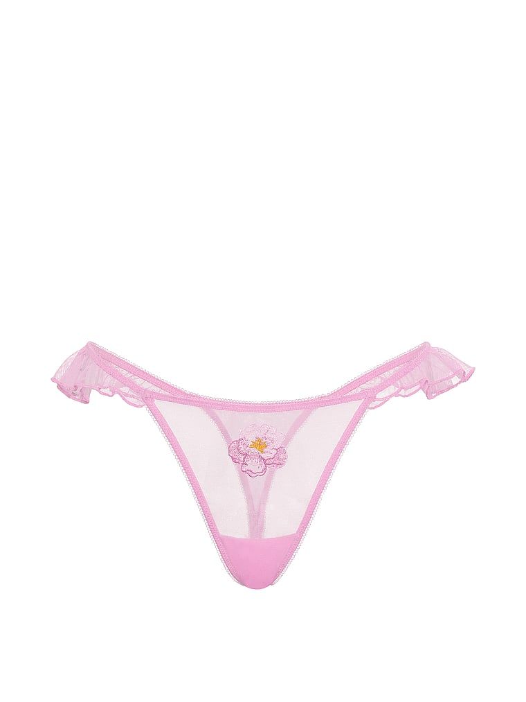 Tanga cu broderie Flutter cu motiv de acuarelă. Produsul este roz și provine din colecția Dream Angels.