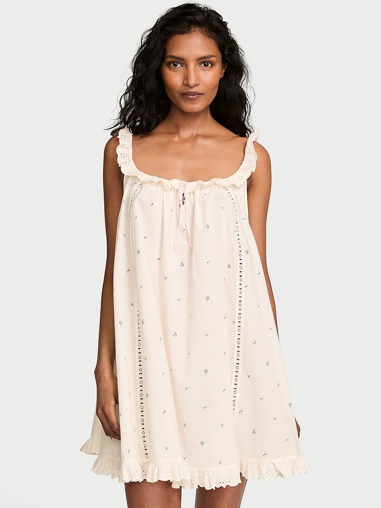 Victoria's Secret Rochie scurtă tip furou, cu margini din dantelă, Cotton Dream