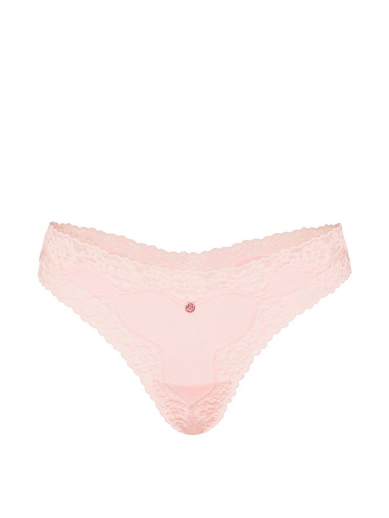 Tanga de bumbac cu dantelă - Margine din dantelă. Produsul este roz și provine din colecția Lace Trim.