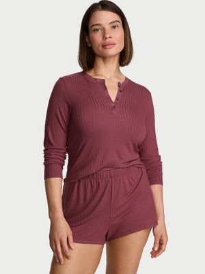 Victoria's Secret Set de casă cu bluză cu mâneci lungi, cu nervuri late, din modal