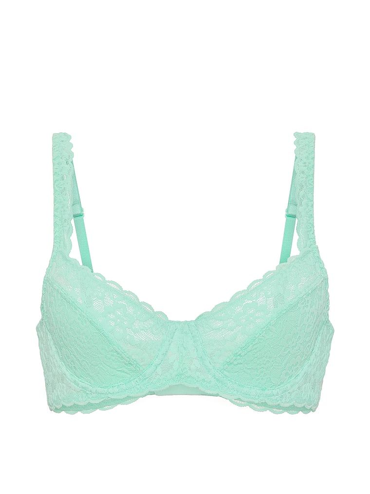 Sutien balconette din dantelă fără căptușeală. Produsul este de culoare verde și provine din colecția Victoria's Secret.