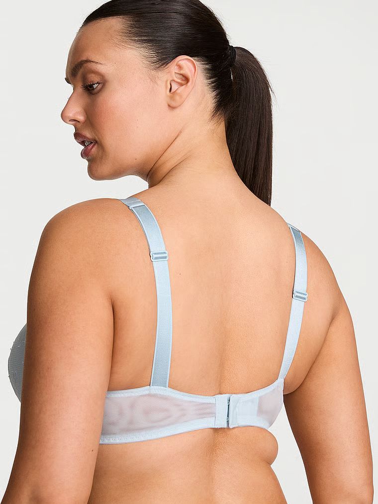 Sutien cu dantelă push-up care mărește pentru 2 mărimi Bombshell Shine Strap. Produsul este de culoare albastră și provine din colecția Very Sexy.