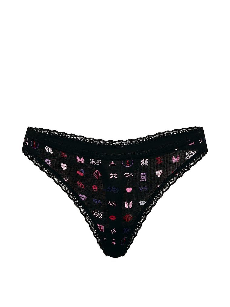Tanga de bumbac cu dantelă pe margini: talie din dantelă. Produsul are o culoare cu model și provine din colecția Lace Trim.