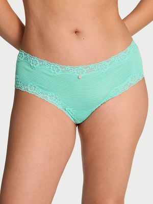 Lace Trim Chiloți Cheeky din bumbac cu talie din dantelă, cu dungi